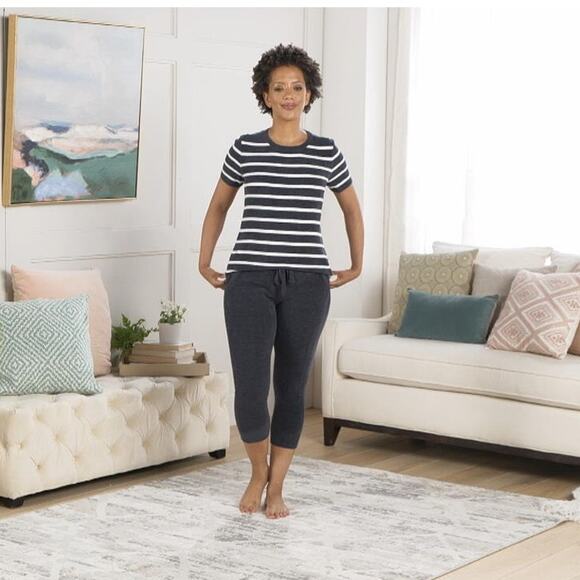 Barefoot Dreams CozyChic Ultra Lite Cropped Joggers Lounge Set Pajamas Navy Blue